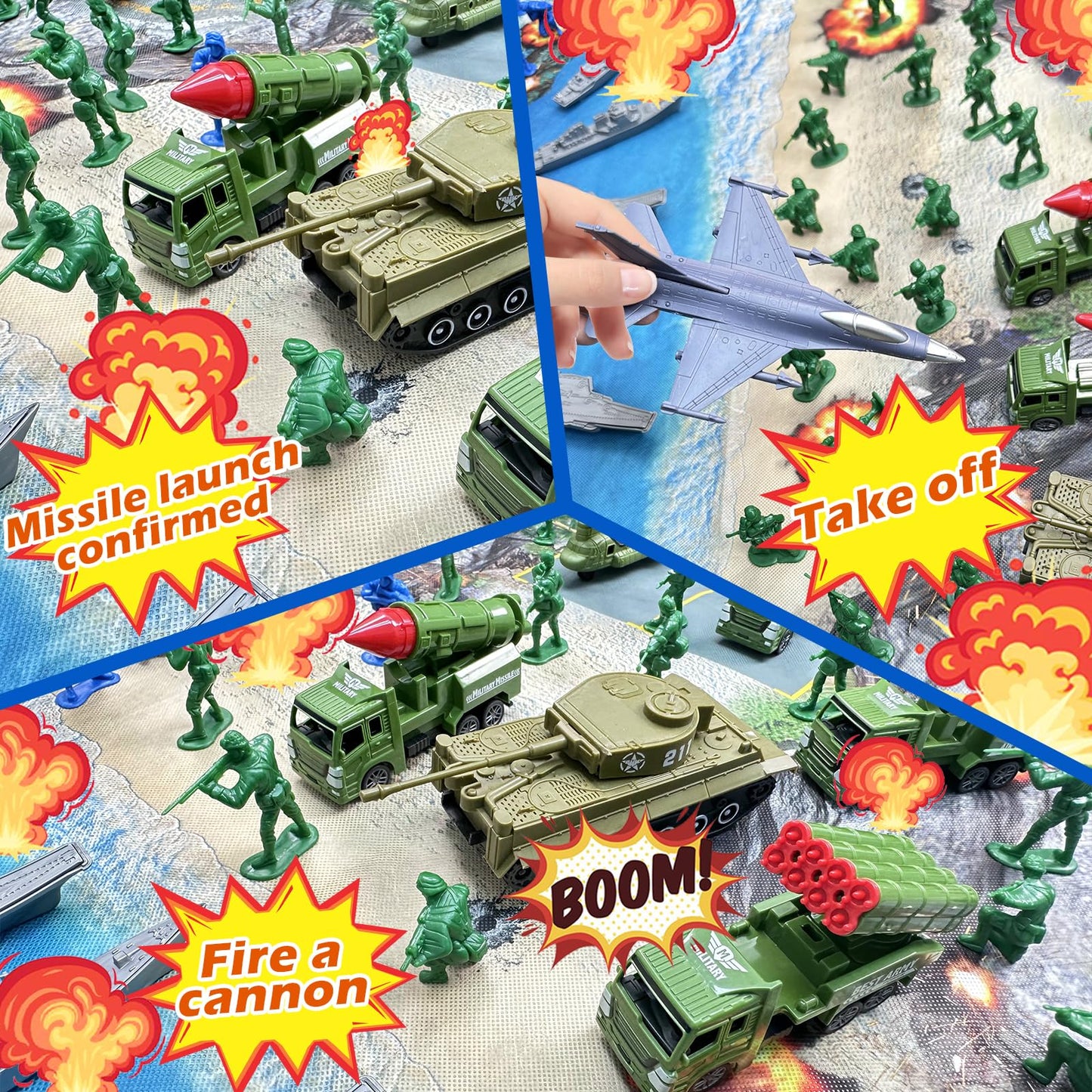 TALGIC Army Men Playset - Large Set Including Army Men Action Figures, Battle Mat, Army and Navy Weapon Gear Accessories, Military Combat Toys, Army