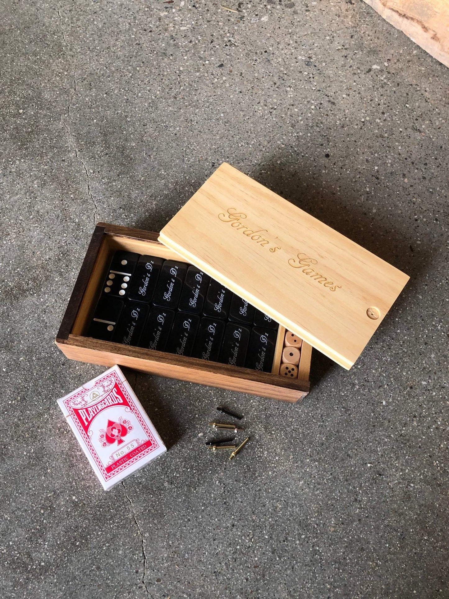 WE Games Custom Engraved 10-in-1 Combination Set - Dominoes, Cribbage, Cards, and Dice