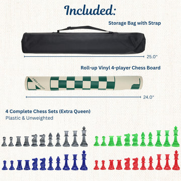 WE Games Four Player Chess Set, Chess Board for Team Chess, Combination Chess Game for Up to 4 Players, Unique Chess Sets for Adults, Roll Up Vinyl