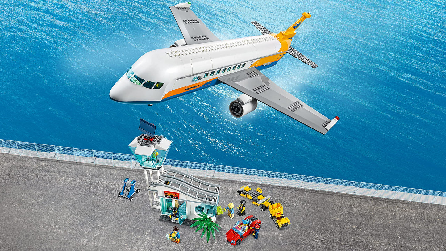 LEGO City Passenger Airplane 60262, with Radar Tower, Airport Truck with a Car Elevator, Red Convertible, 4 Passenger and 4 Airport Staff Minifigures,