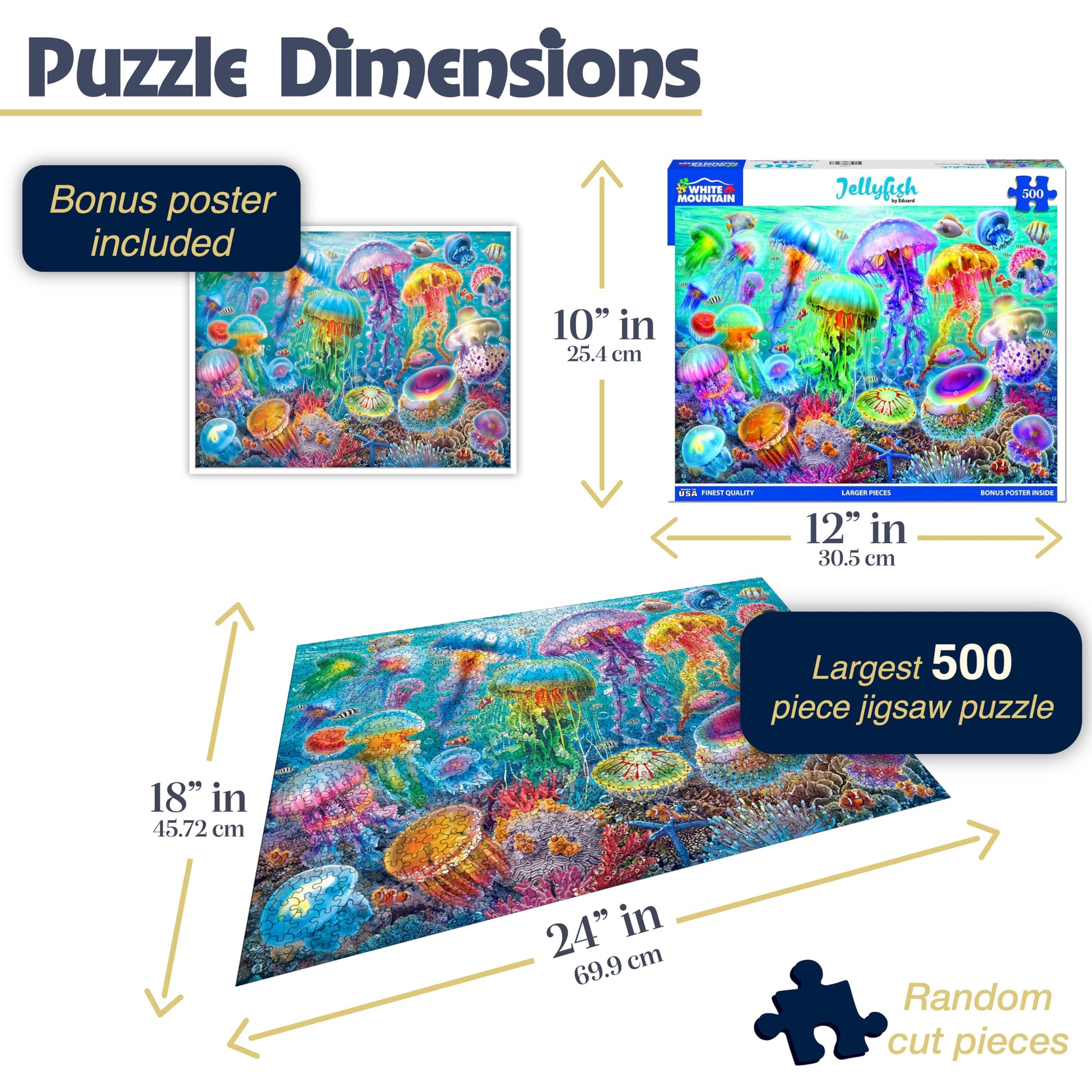 White Mountain 500 Piece Jigsaw Puzzle Beautiful Ocean Animal, Jellyfish