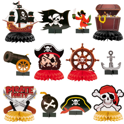 Haooryx Pirate Honeycomb Table Centerpieces -12Pcs Pirate Party Table Decoration Honeycomb Ball Kids' Birthday Nautical Party Decoration Newborn Baby