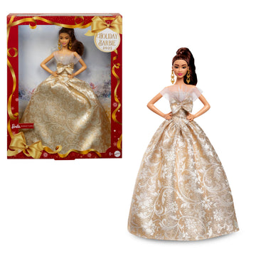 Barbie Signature 2025 Holiday Fashion Doll with Light Brown Hair Wearing Silver & Gold Gown, Seasonal Collectible Includes Displayable Packaging &