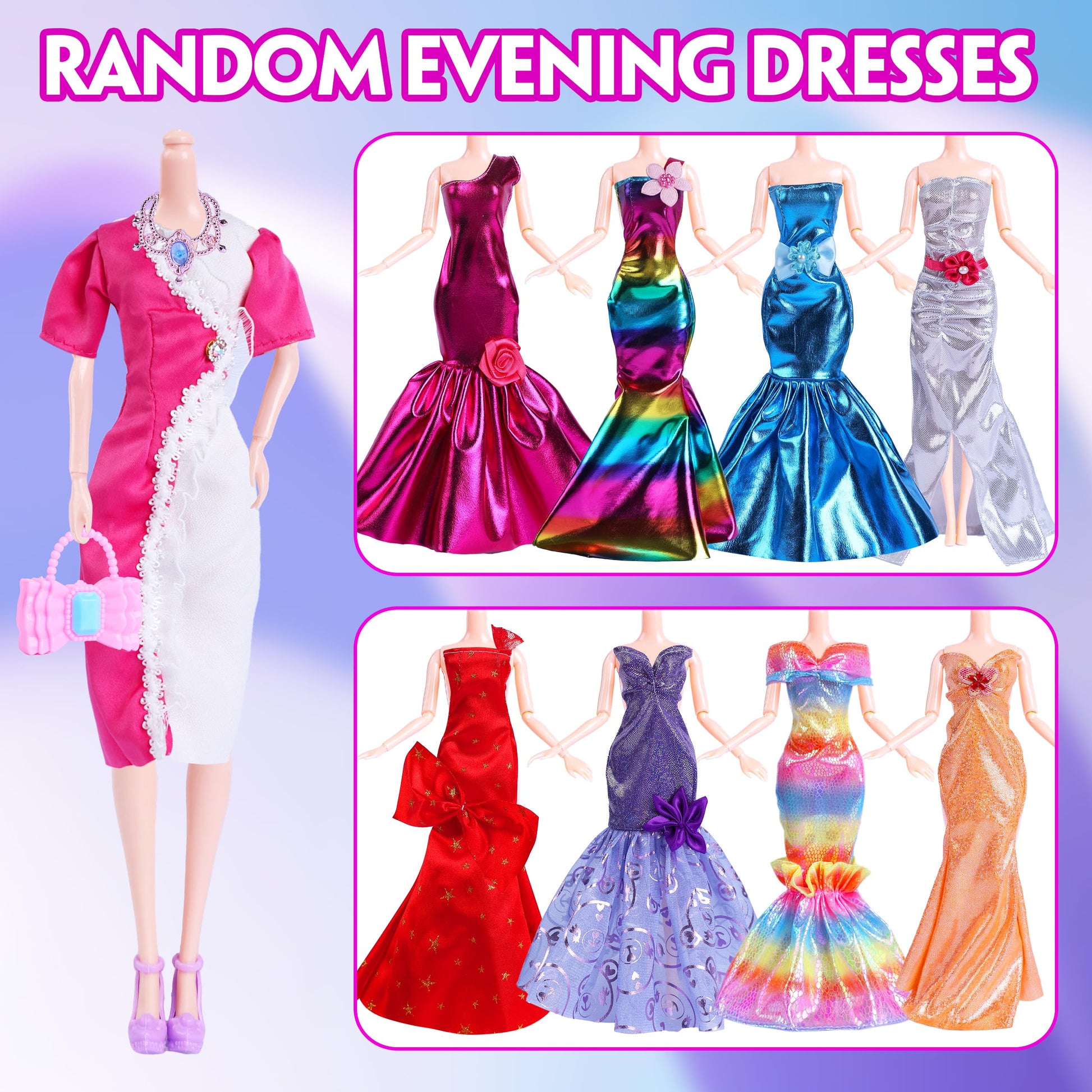 110PCS Doll Clothes and Accessories for 11.5 inch Dolls -Princess Gowns, Fashion Dresses, Slip Dresses, Top, Pants, Jumpsuit, Swimsuits, Shoes