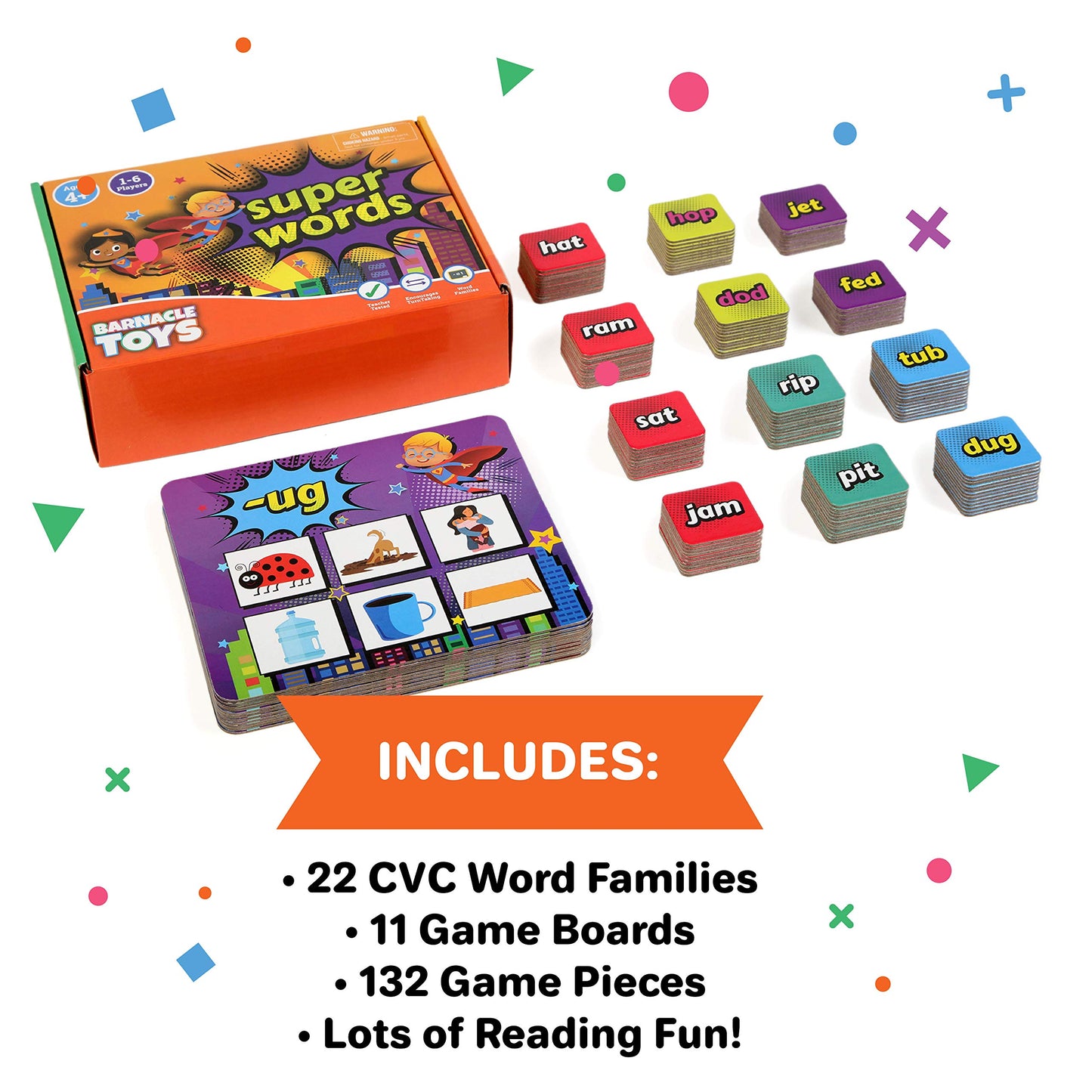 Super Words - CVC Word Builders, Phonics Games, Rhyming Words Game for Kids, Kindergarten Learning Games, Match it Puzzles for Toddlers, Learn to Read