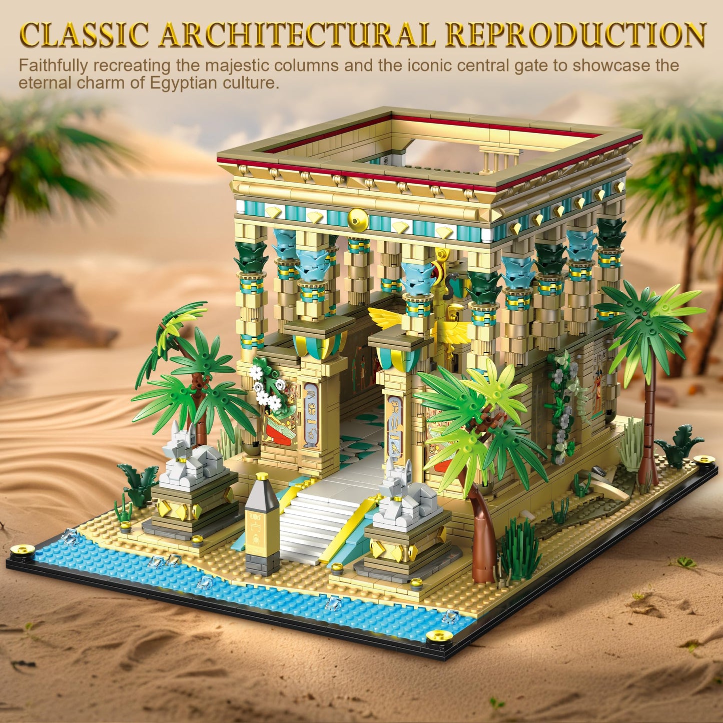 AsmrCap Philaedin Temple Building Set for Adults, Egyptian Architecture Building Blocks, Miniature Nile Temple Scene, Famous Landmark Collection Home