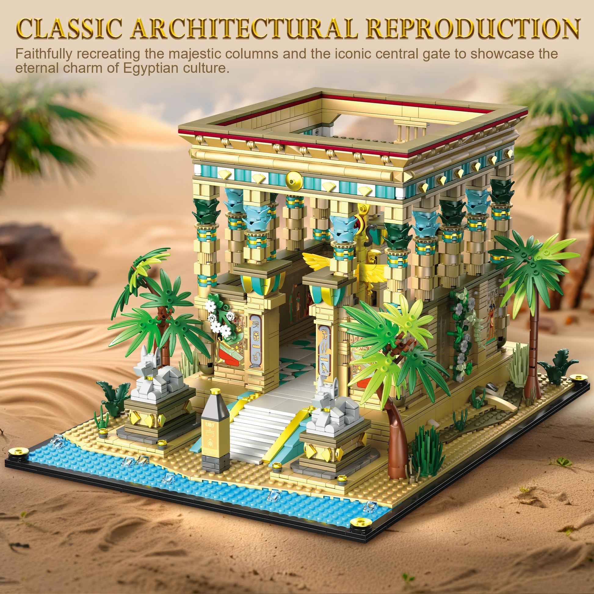 AsmrCap Philaedin Temple Building Set for Adults, Egyptian Architecture Building Blocks, Miniature Nile Temple Scene, Famous Landmark Collection Home