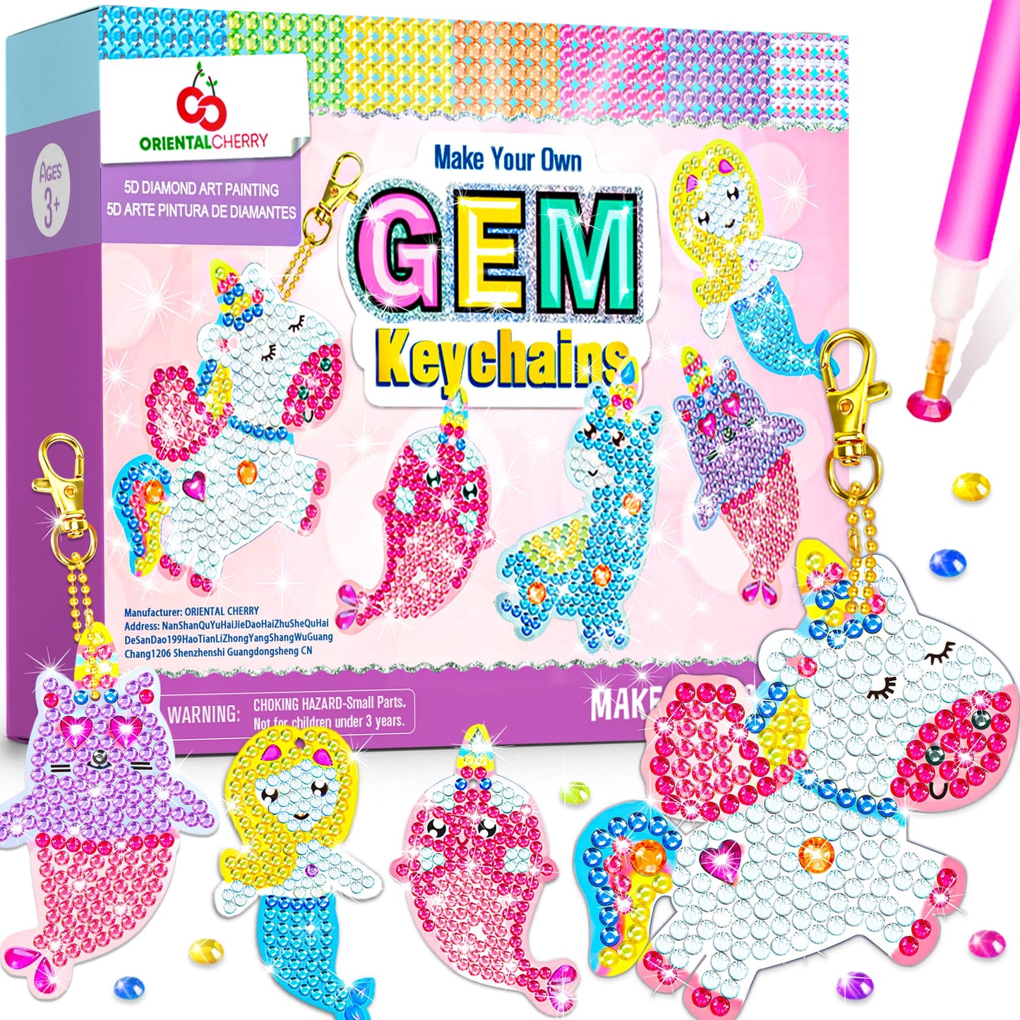 Arts and Crafts for Kids Ages 8-12 - Make Your Own GEM Keychains - 5D Diamond Art Painting by Numbers Kits Girls Kids Ages 3-5 4-6 6-8 Toys Birthday