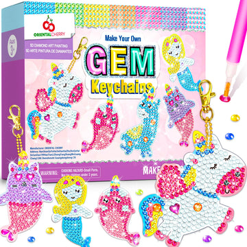 Arts and Crafts for Kids Ages 8-12 - Make Your Own GEM Keychains - 5D Diamond Art Painting by Numbers Kits Girls Kids Ages 3-5 4-6 6-8 Toys Birthday