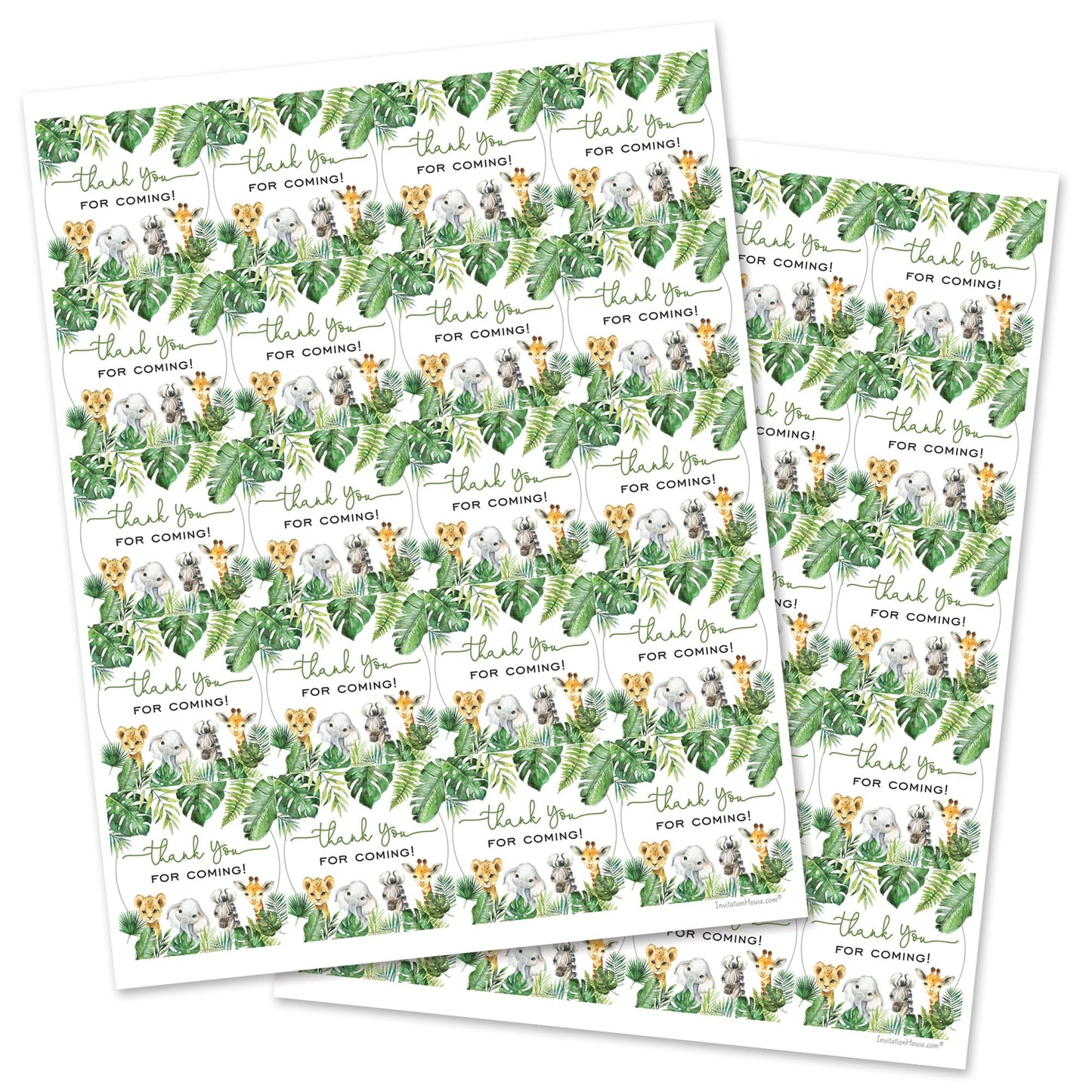 2" Round Wild Safari Favor Stickers for Birthday and Baby Shower - Set of 40 (Palm Leaves)