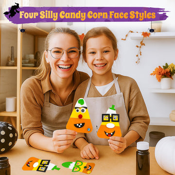 4E's Novelty Halloween Crafts for Kids (4 Pack) Goofy Candy Corn Magnet Foam Craft Kit - Fall Arts and Crafts Activities