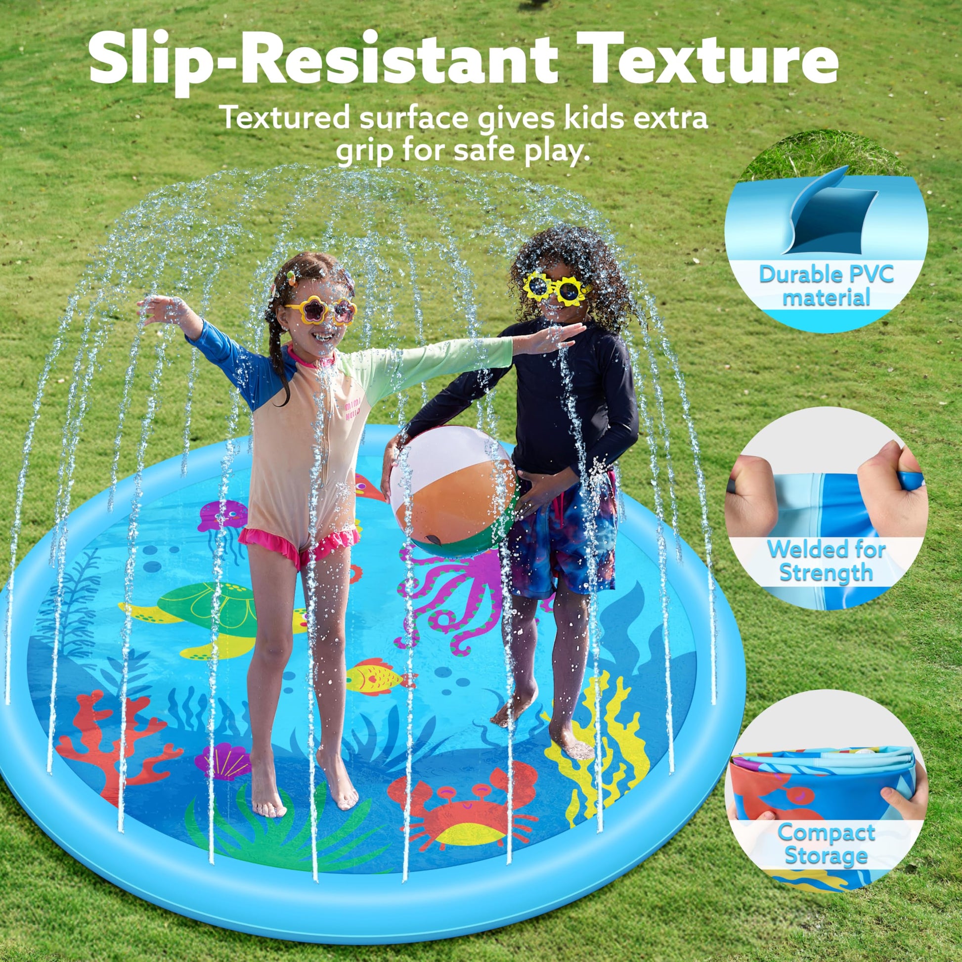SLOOSH 60" Splash Pad Water Toys - Sprinkler Mat for Toddler Kids Baby Play Water Games Pool Fun, Summer Outdoor Garden Lawn Backyard Party Supplies