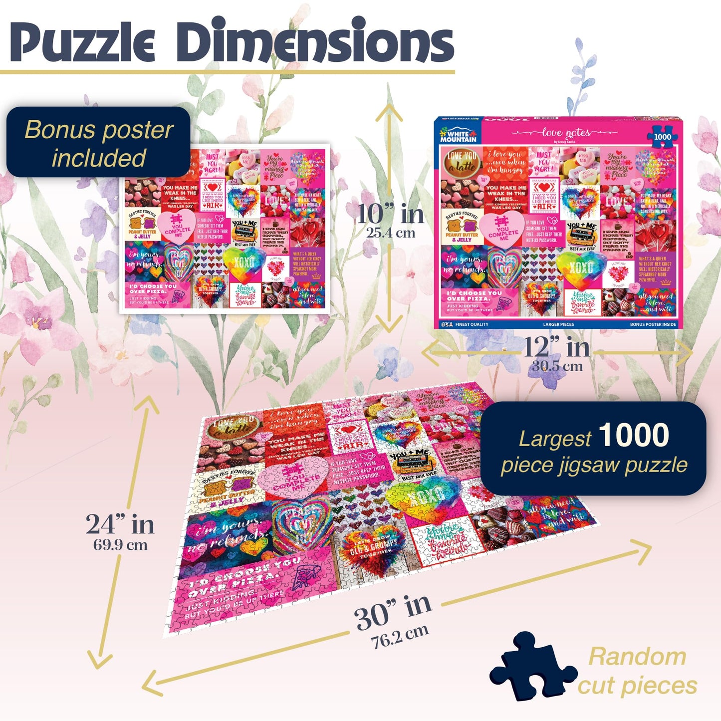 White Mountain 1000 Piece Jigsaw Puzzle Valentines Collage, Love Notes