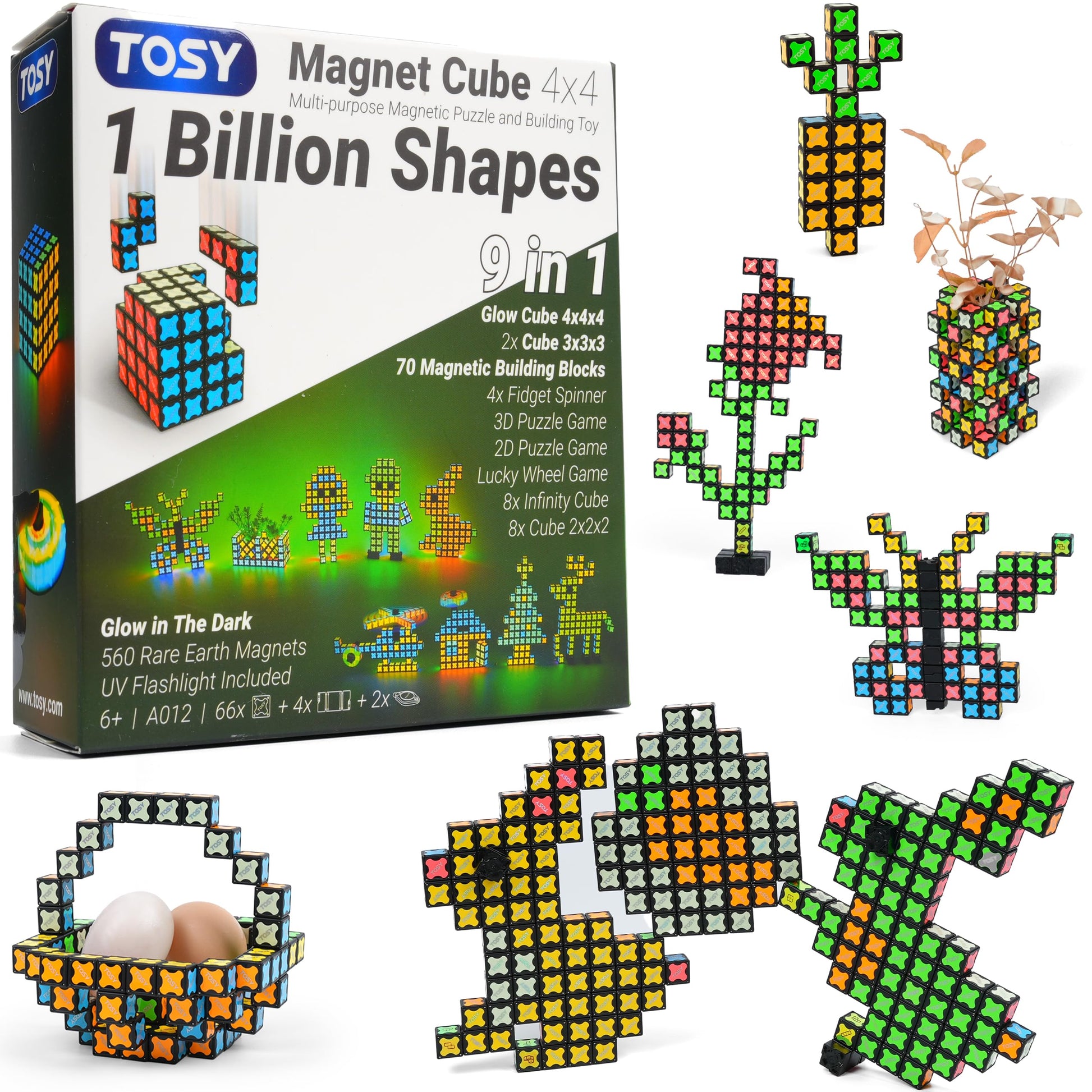 TOSY Magnet Cube 4x4 - 560 Magnets, 70 Blocks, 8 in 1 Toy: Puzzle Cube Game, Creative Building Blocks, Transformable Fidget Spinner, Infinity Cube