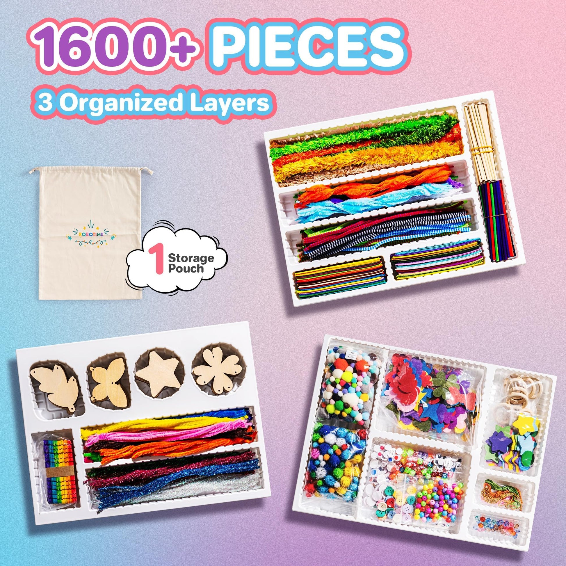 ROBOTIME Ultimate Craft Gift for Girls Ages 8-12 | All-in-One Creative Arts & Crafts Kit with 1600+ Pieces | DIY Maker Warehouse for Beginner Kids