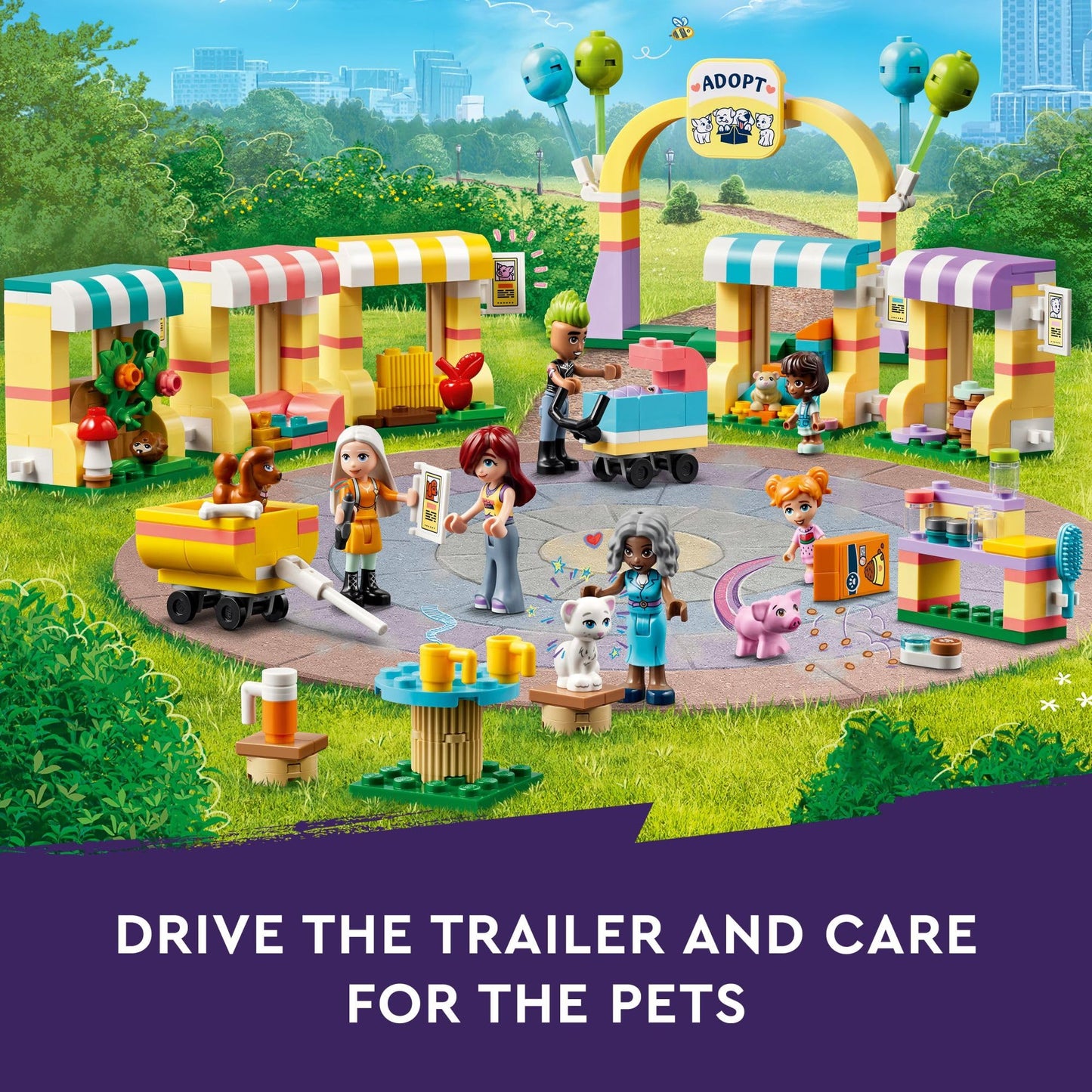 LEGO Friends Pet Adoption Day Toy, Animal Set, Pretend Play, Gift Idea for Kids, Girls and Boys Aged 6 Years and Up, with 7 Characters and 5 Animal