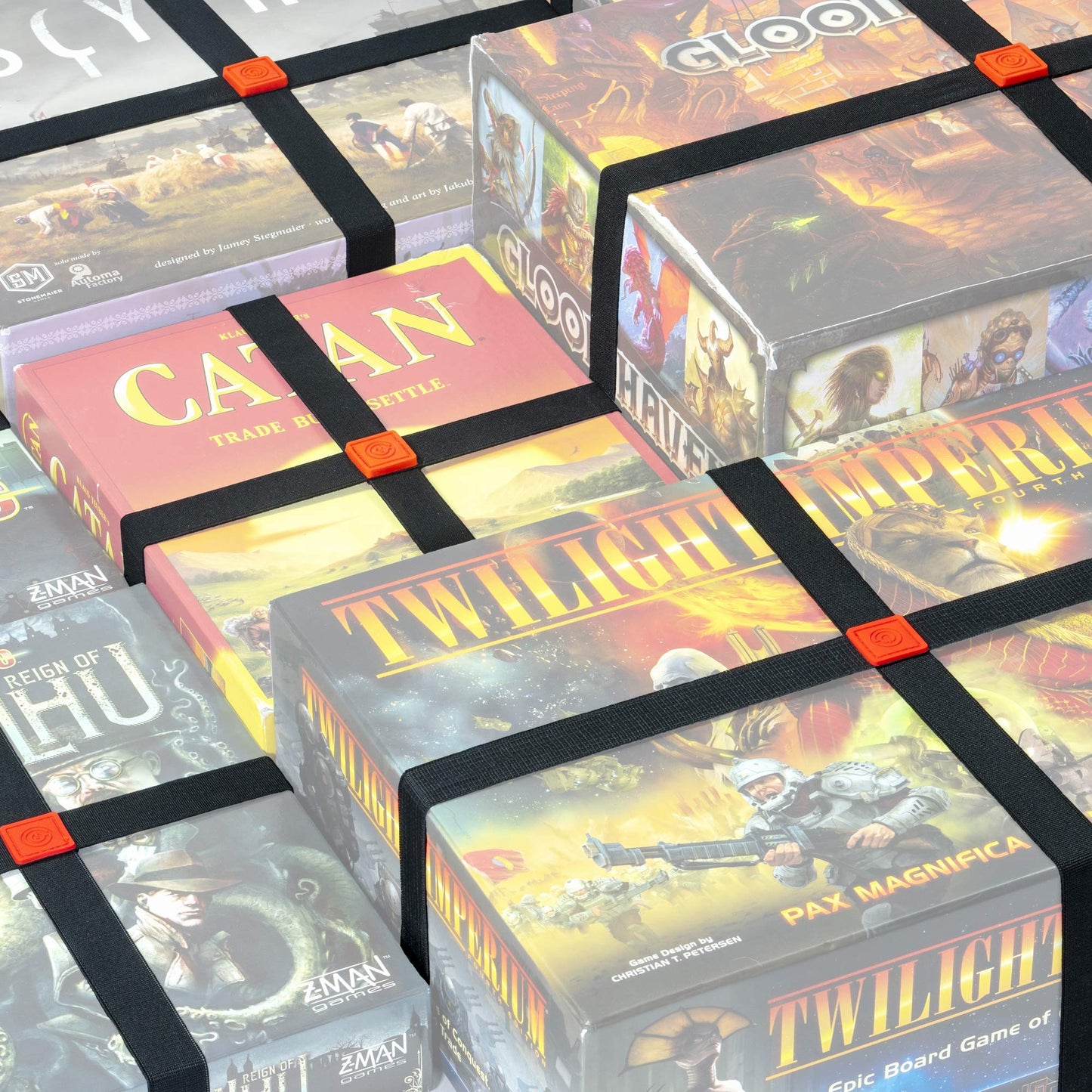 Premium Elastic Box Bands - Board game storage solution to keep your Board Games, Tabletop Games, RPGs & Other Boxes Closed and Protected without