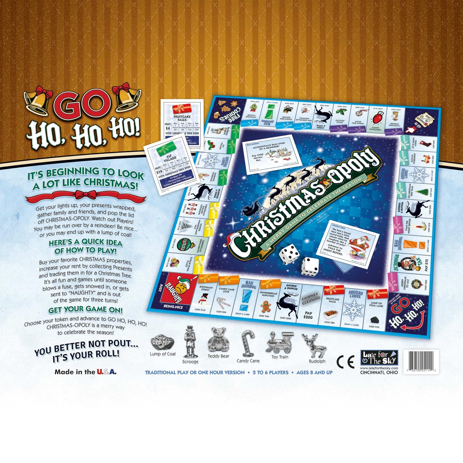 Late for the Sky Christmas-Opoly Board Game - Family Holiday Party Game for 2-6 Players, Ages 8+, Festive Collect-and-Trade Play, Classic or 60-Minute