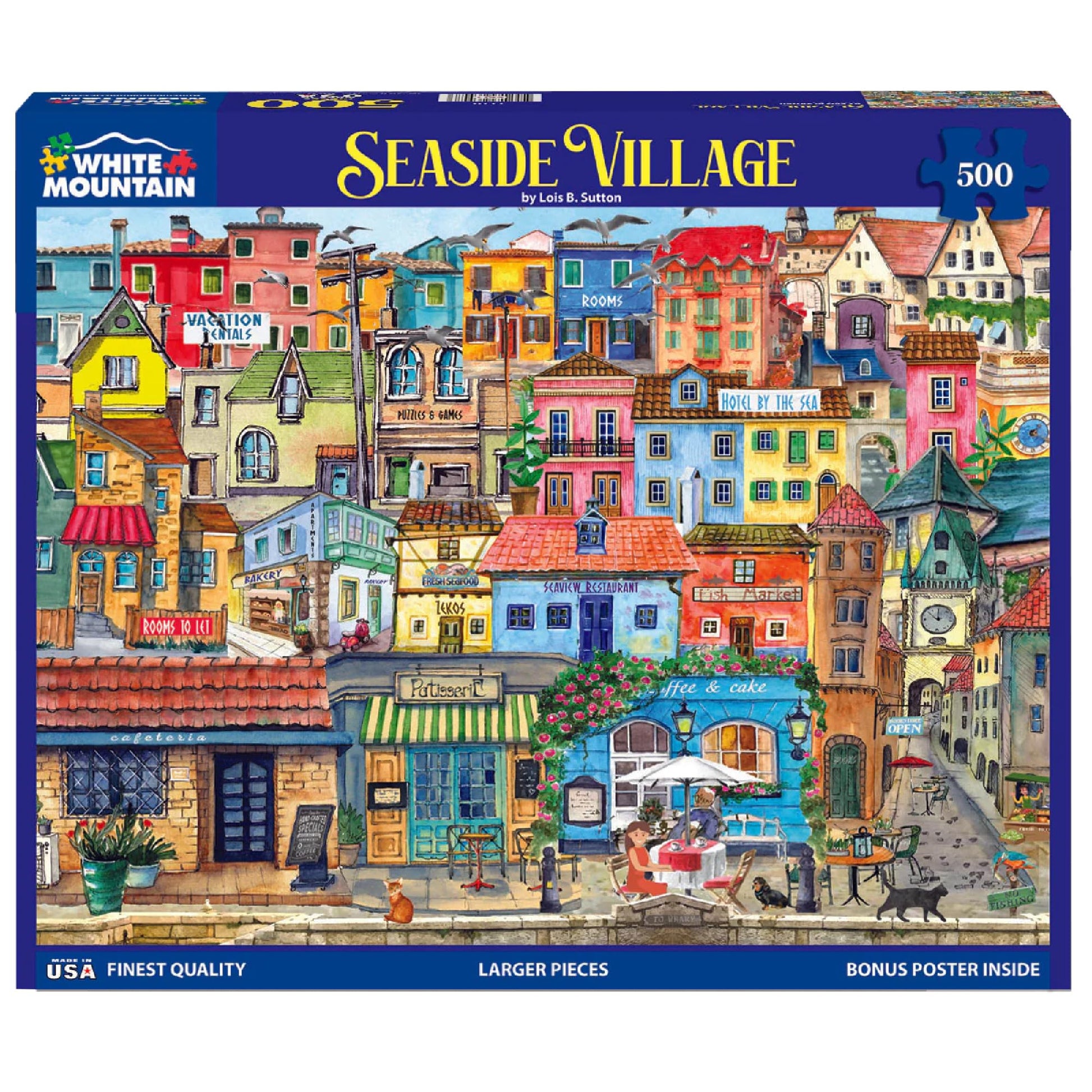 White Mountain 500 Piece Jigsaw Puzzle Italy Painting Gift, Seaside Village