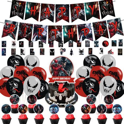 DZZK Venom 2 Party Decorations, Venom 2 Birthday Party Supplies - Includes Banner, Cake Toppers, Cupcake Toppers, Balloons, Stickers - Red, Cartoon