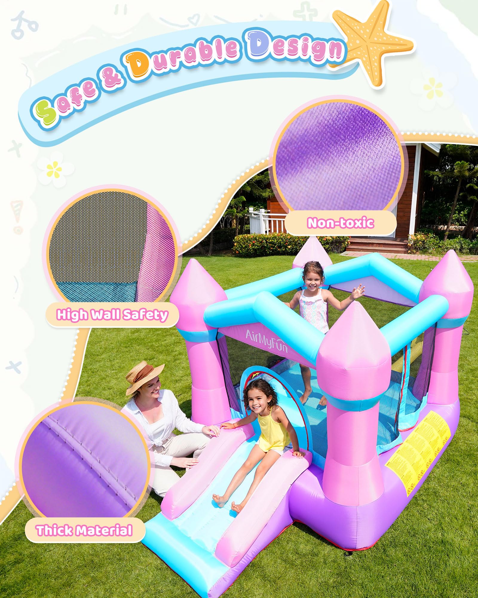 AirMyFun Pink Inflatable Toddler Bounce House with Blower, Indoor/Outdoor Jumping Castle for Kids 3-8, Inflatable Bouncy House with Slide, 82011B