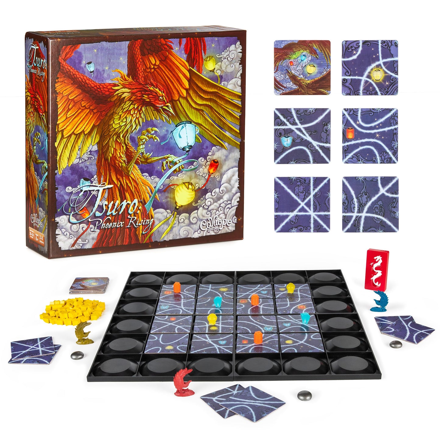 Tsuro Phoenix Rising - Award-Winning Fantasy Strategy Game with Set Collection and Magical Powers | Tile-Laying Adventure for 2-8 Players Ages 8+ |