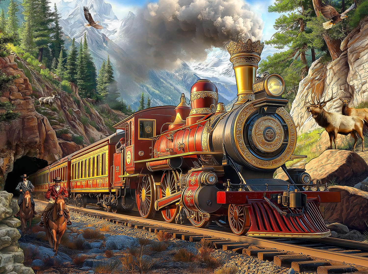 SUNSOUT INC - Western Train 1000 piece Jigsaw Puzzle for Adults by Artist: JQ Licensing - Finished Size 20" x 27" - MPN# 71812