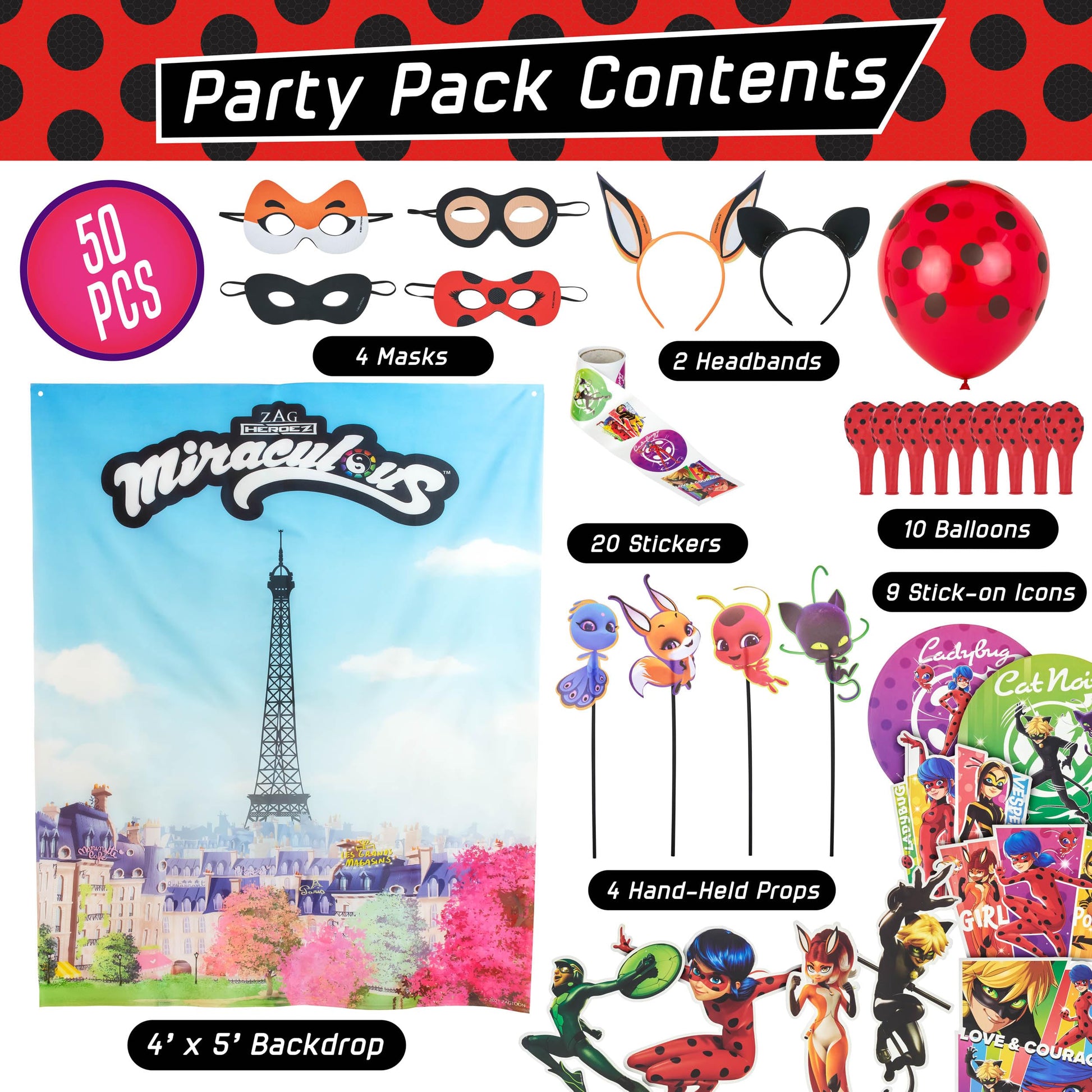 Miraculous 50-Piece Birthday Party Supplies - All-In-One Zag Heroez Themed