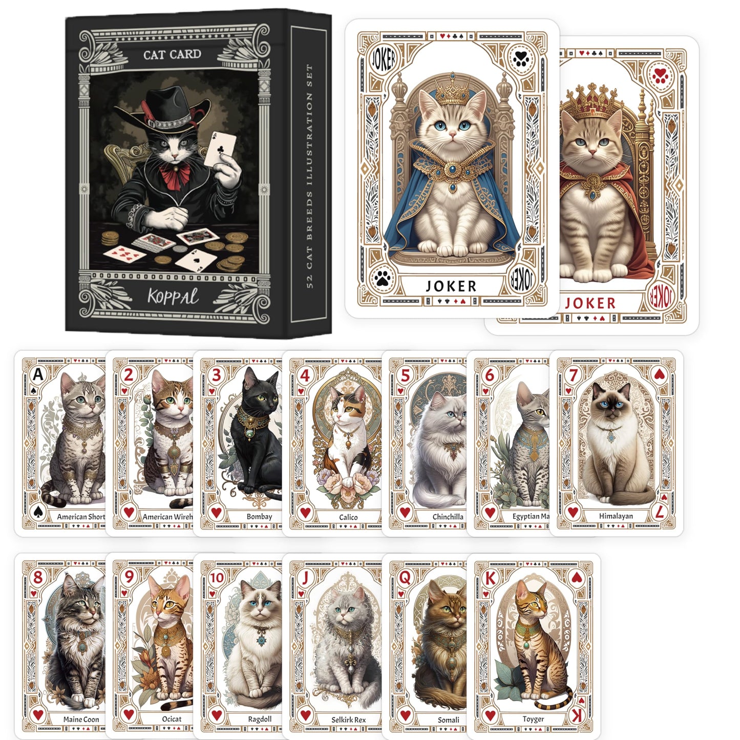 KOPPAL Vintage Cat Dog Portraits Playing Cards