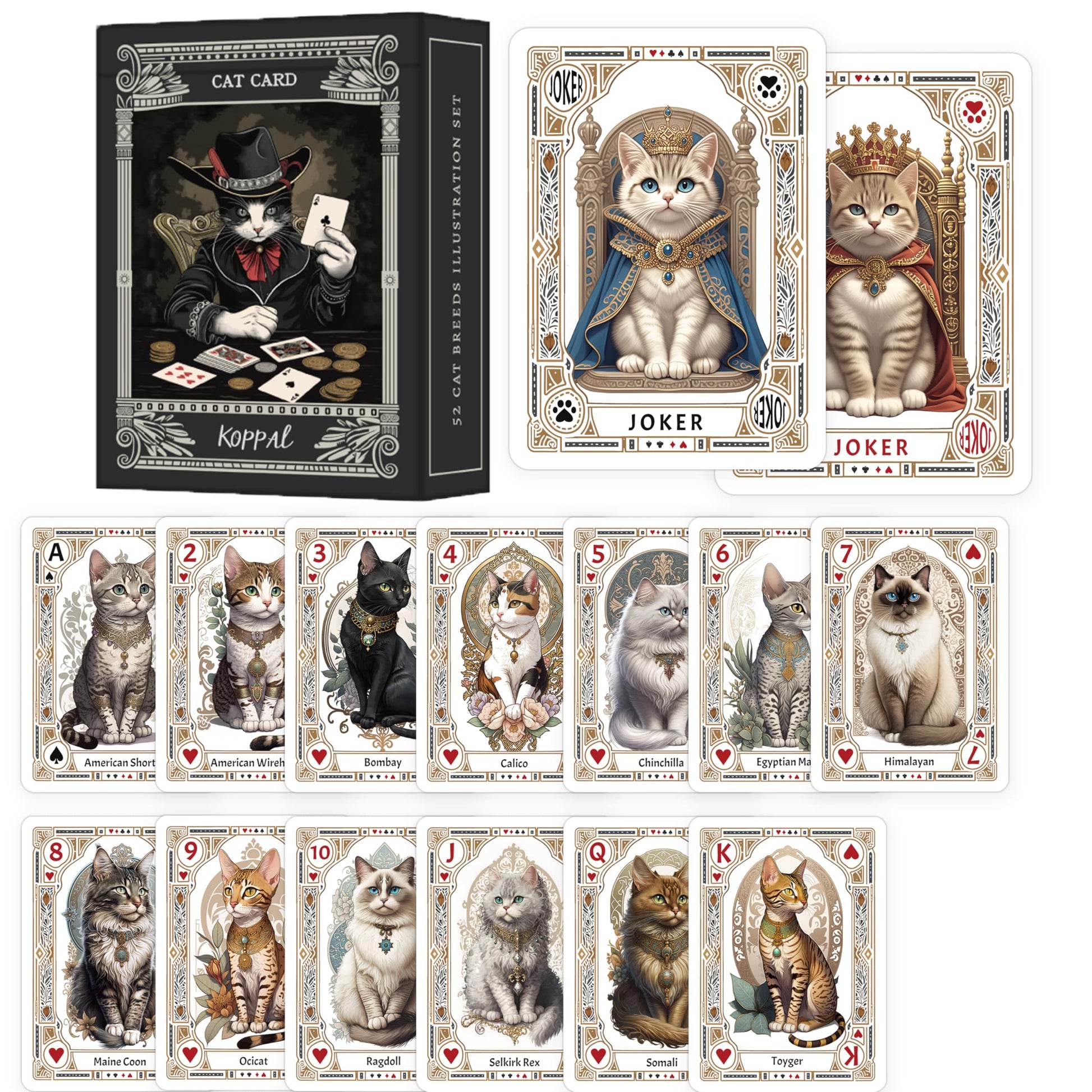 KOPPAL Vintage Cat Dog Portraits Playing Cards