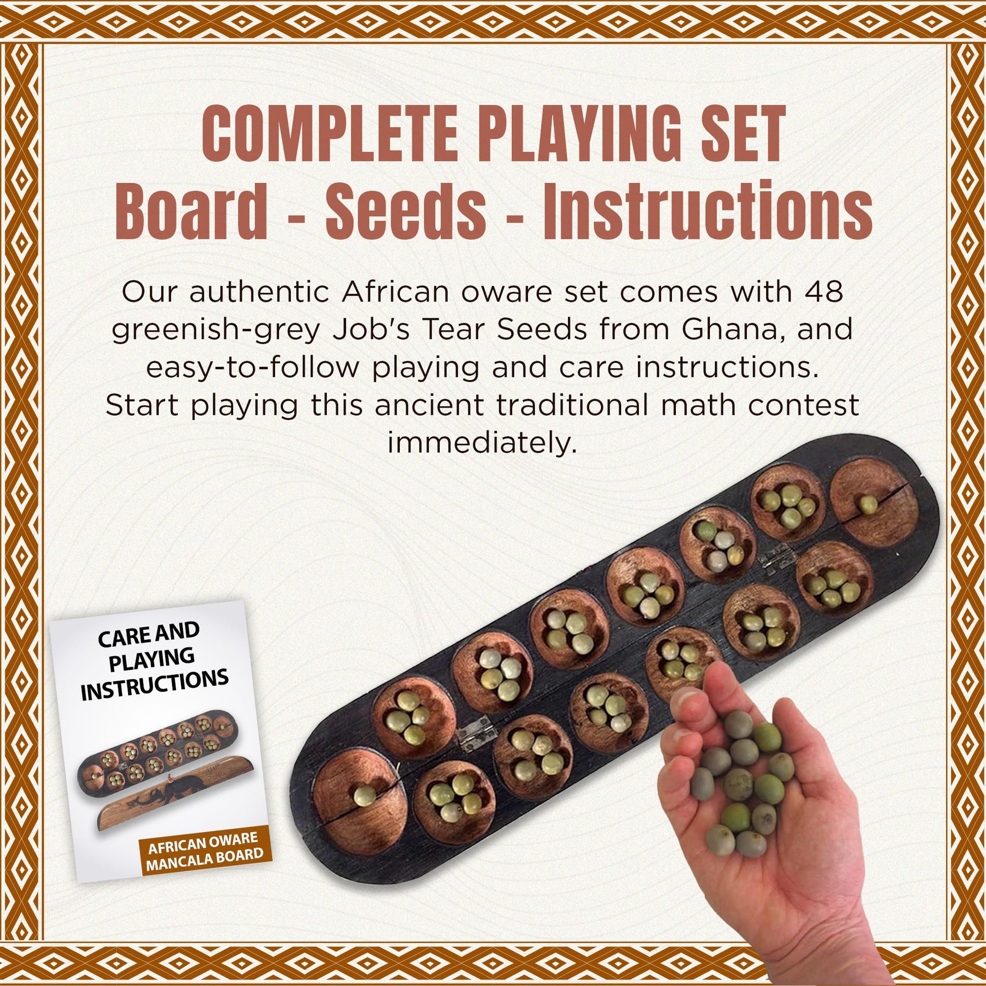 Africa Heartwood Project African Oware Mancala Board - Extended Size, Hand-Carved Solid Wood with Elephant Design, Wooden Folding Mancala 21" Board
