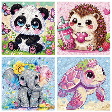 QAWRZZPR 4 Pcs Diamond Art Kits for Kids - Diamond Art for Kids Ages 4-8 & Gem Art for Kids Full Drill Cartoon Anime Theme, Diamond Painting for Kids