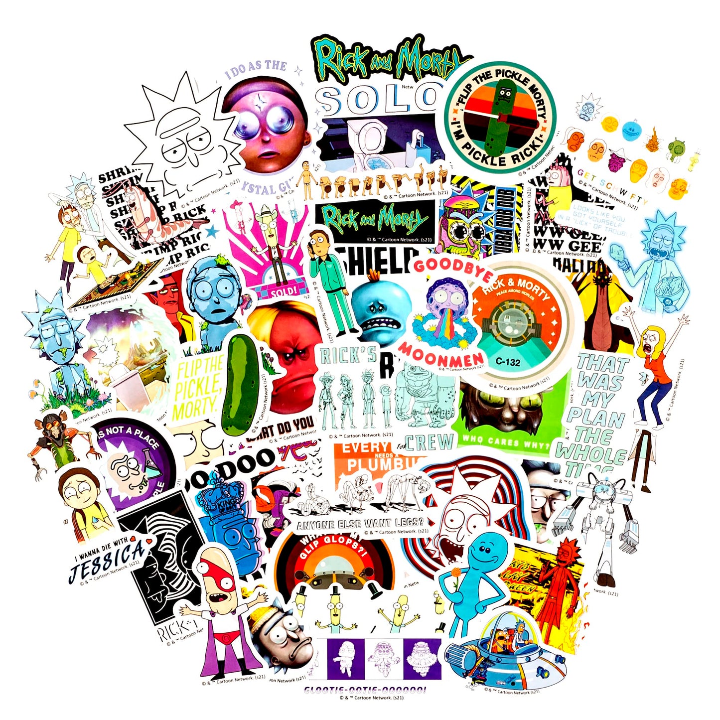Conquest Journals Rick and Morty Sticker Bundle, 100 Unique Stickers, Officially Licensed, Waterproof, UV and Scratch Resistant