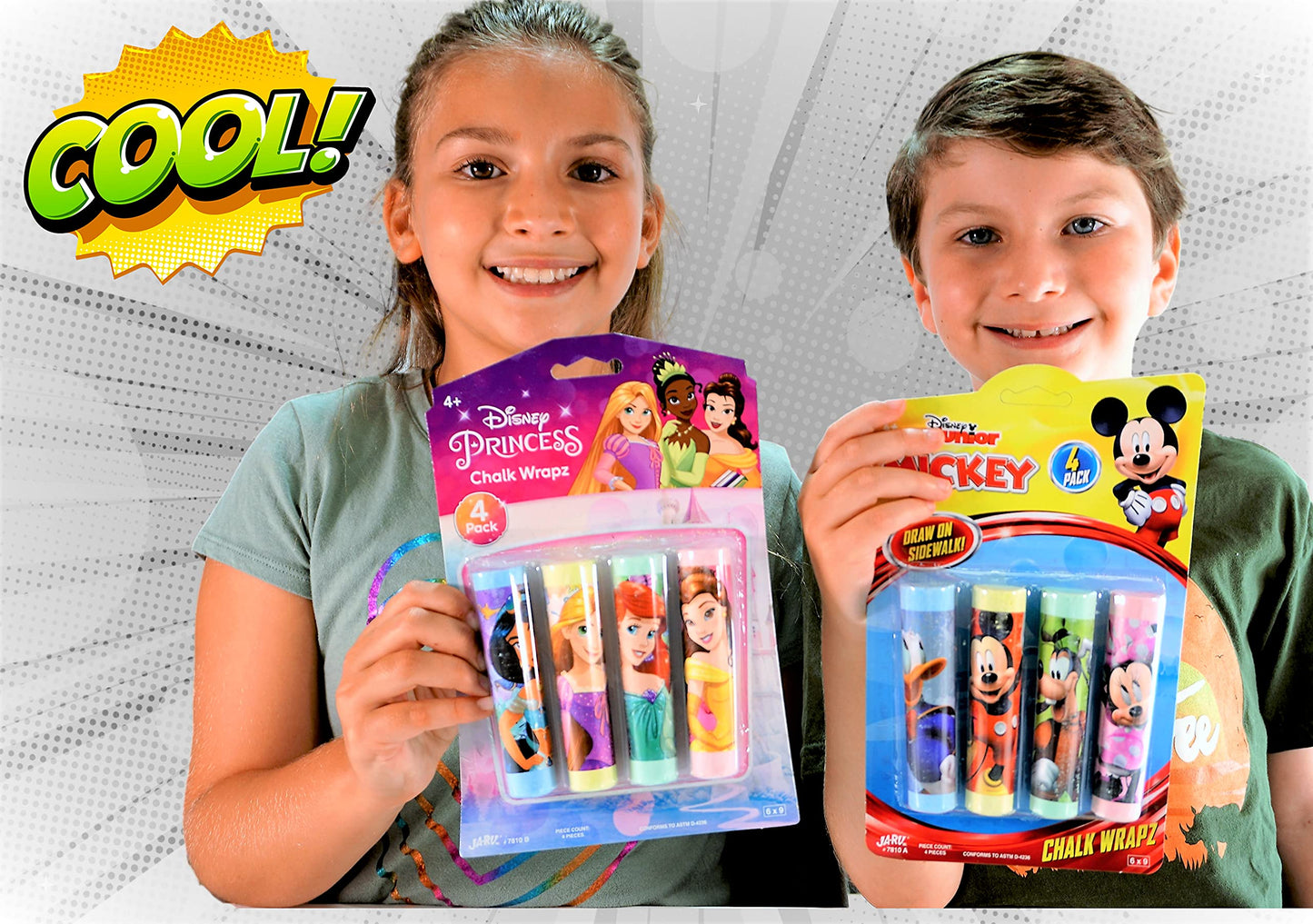 JA-RU Disney Sidewalk Chalk Sticks (1 Pack) Mickey & Minnie. Floor & Board Chalk, Outside Toys Jumbo Chalk, Non-Toxic Washable Art Set, Outdoor
