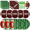 96 Pcs Football Plates and Napkins Forks Sets - Rugby Sports Themed Round Tableware, Disposable Touch Down Paper Plates Napkins Set for Football Game