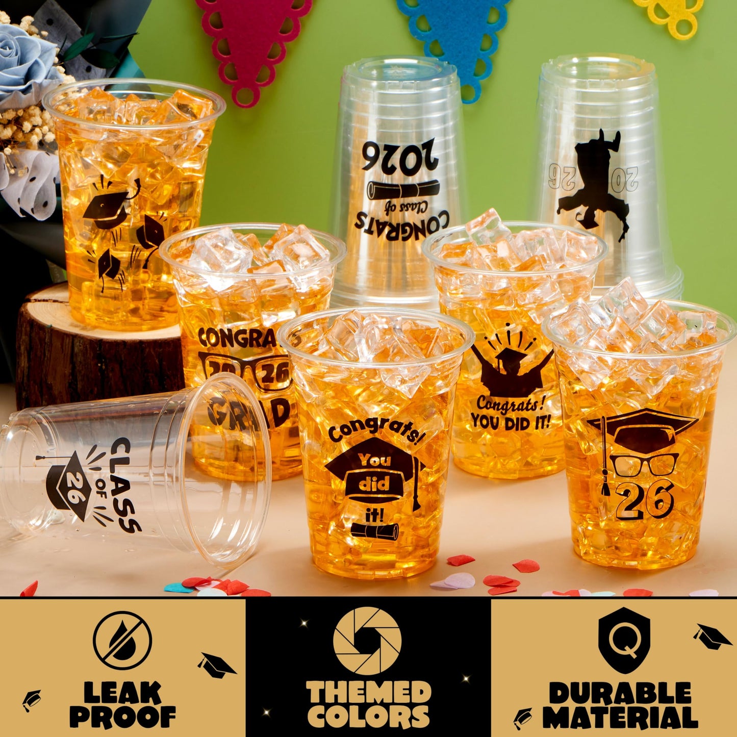 JOYIN 24 Pcs 16OZ Graduation Plastic Party Cups, Black Class of 2026 Decorations, Personalized Graduation Cups for College High School Grad Party
