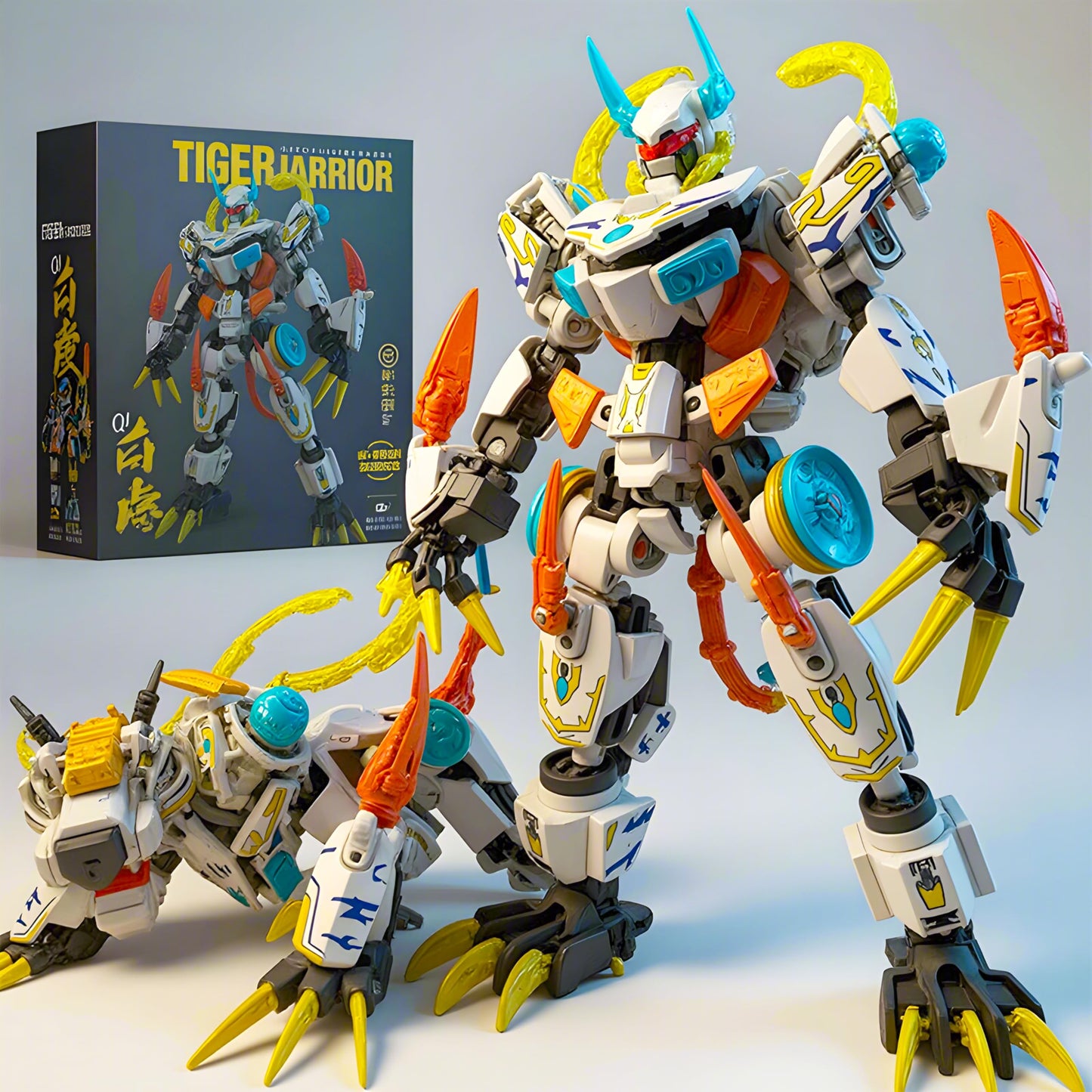 kececo Mech Building Blocks Action Figure Toys, 2in1 White Tiger Transforming Robot Building Set, Converts to Tiger Model, for Adults Kids Boys Ages