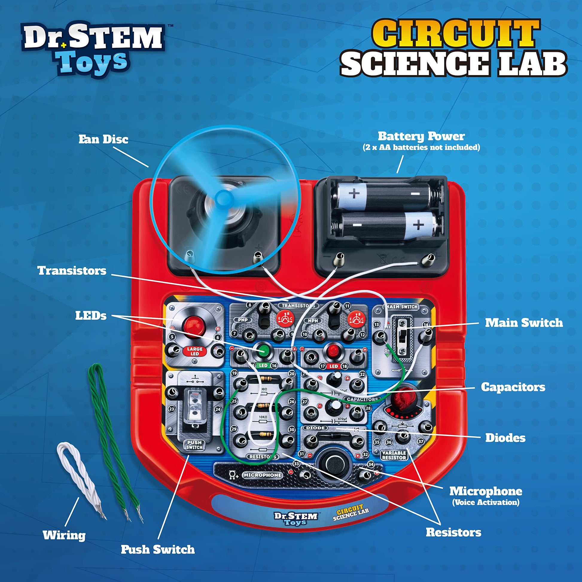 Dr. STEM Toys Circuit Board for Kids | Fun Educational Science Kit with Real Wires, LED Lights & a Fan that Actually Flies | Includes 18 Cool Science