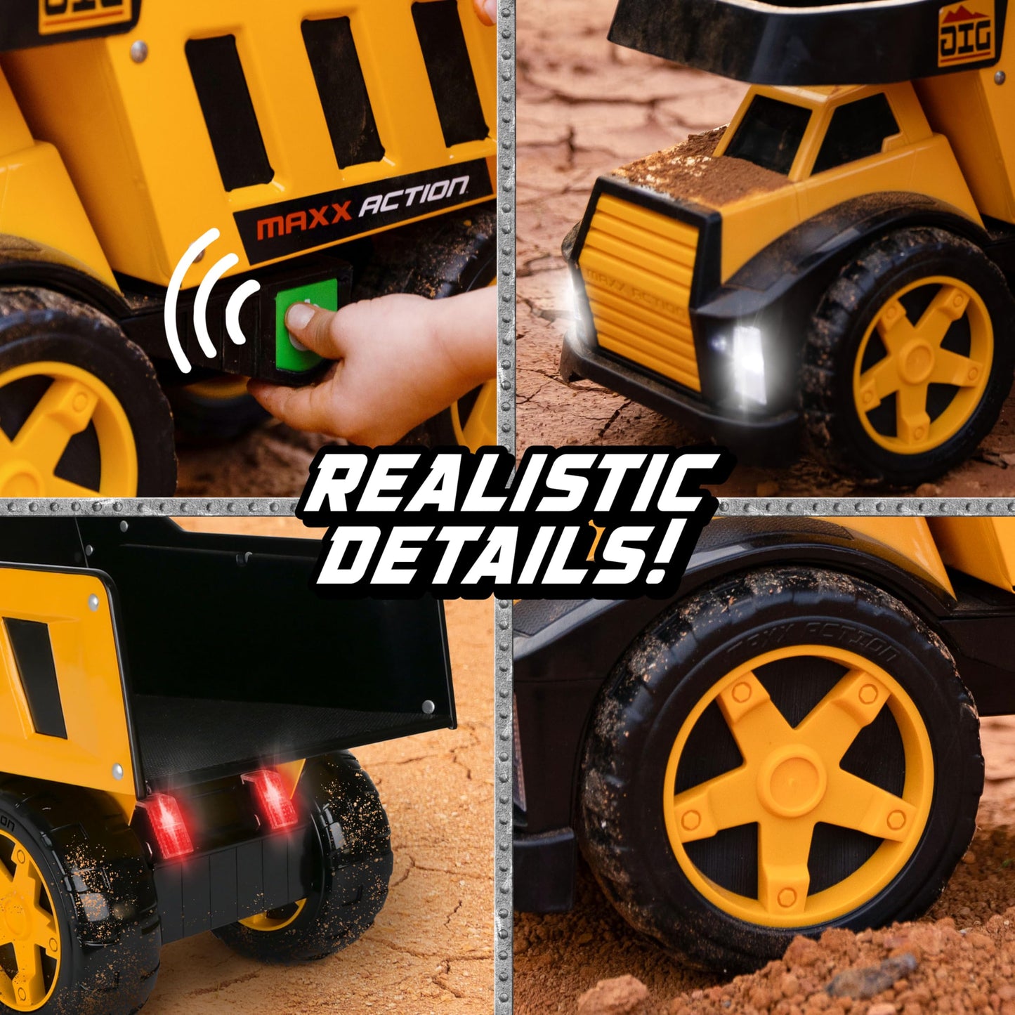 Maxx Action 16" Steel Dump Truck, Realistic Lights & Sounds, Heavy Duty Metal Truck Bed, Extra Large Wheels, Rugged Construction Vehicle Toy for Kids