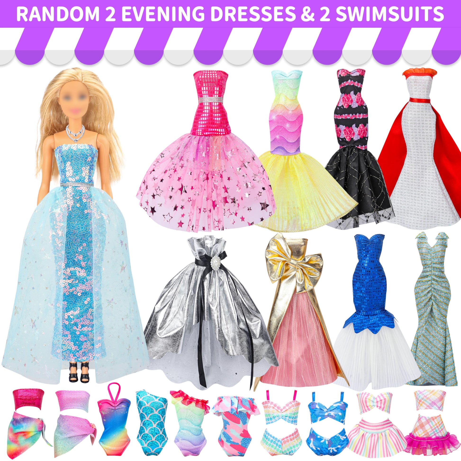 Style Shine 90 Pcs Doll Clothes and Accessories,2 Wedding Gowns 2 Evening Dresses 6 Fashion Dresses 4 Set Casual Outfit Top and Pant 2 Swimsuit,20