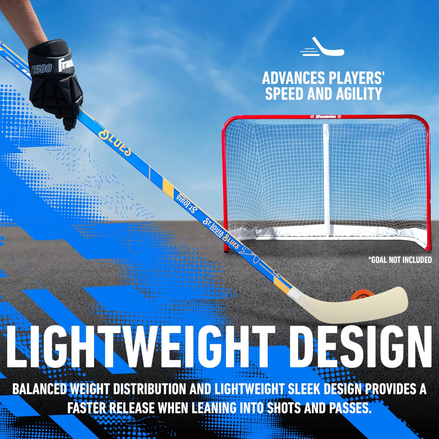 Franklin Sports NHL St. Louis Blues Street Hockey Stick - 48" Junior Right Handed Hockey Stick - NHL Team Jr. Street Hockey Sticks - Fused Wood Hockey