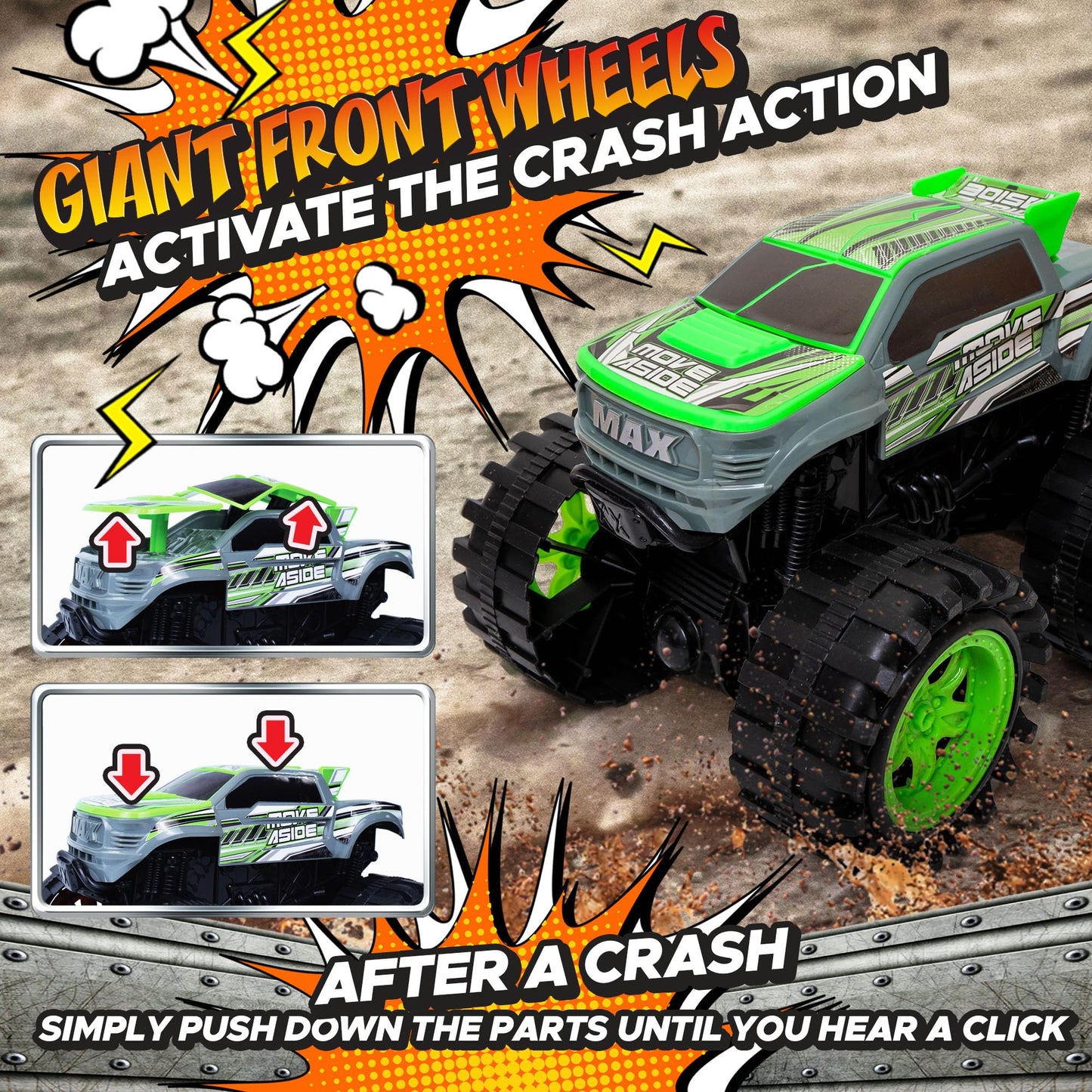 Team Power Exploding Monster Truck Toy with Explosive Crash Sounds and Lights, Smash It Up Again and Again, 8.7” Monster Truck Toys for Boys Kids Ages