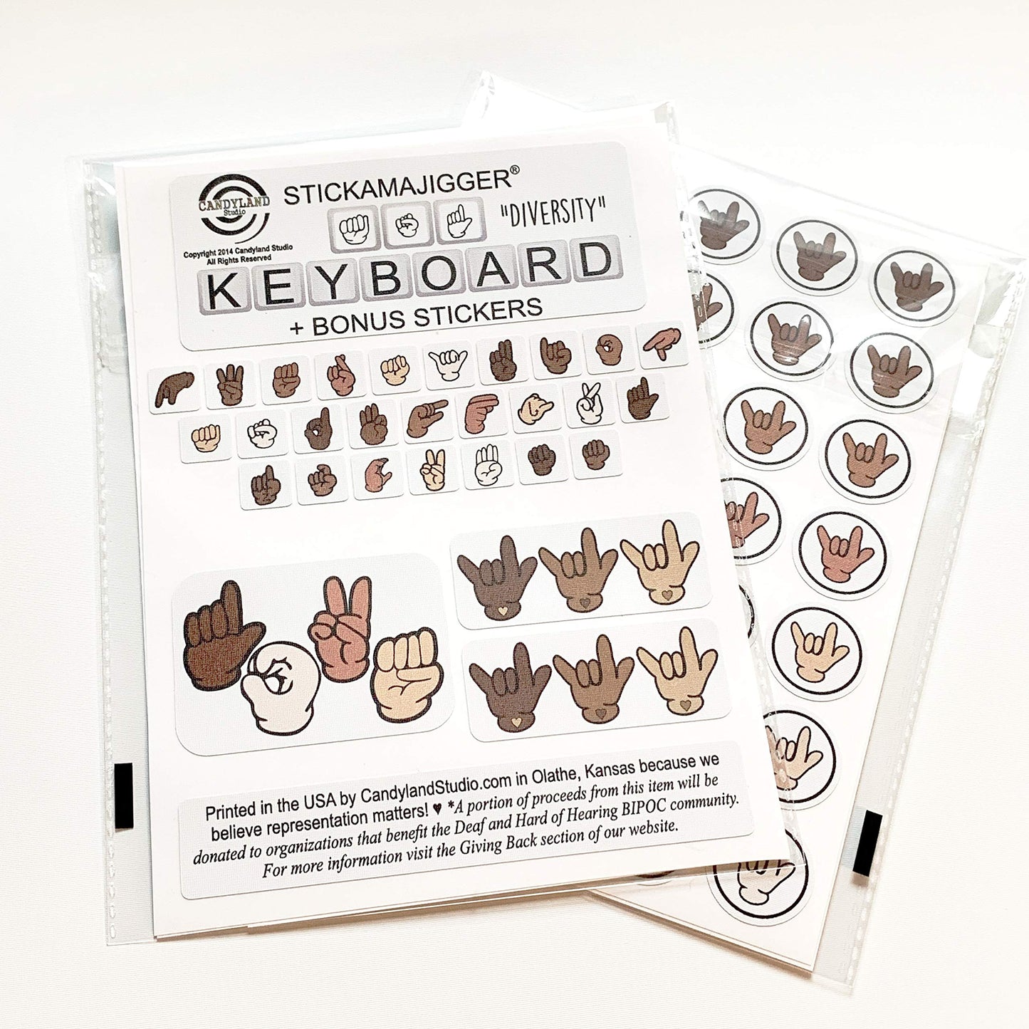 "Diversity" Skin Tone ASL Sign Language Keyboard Stickers + Bonus Restickable Decals