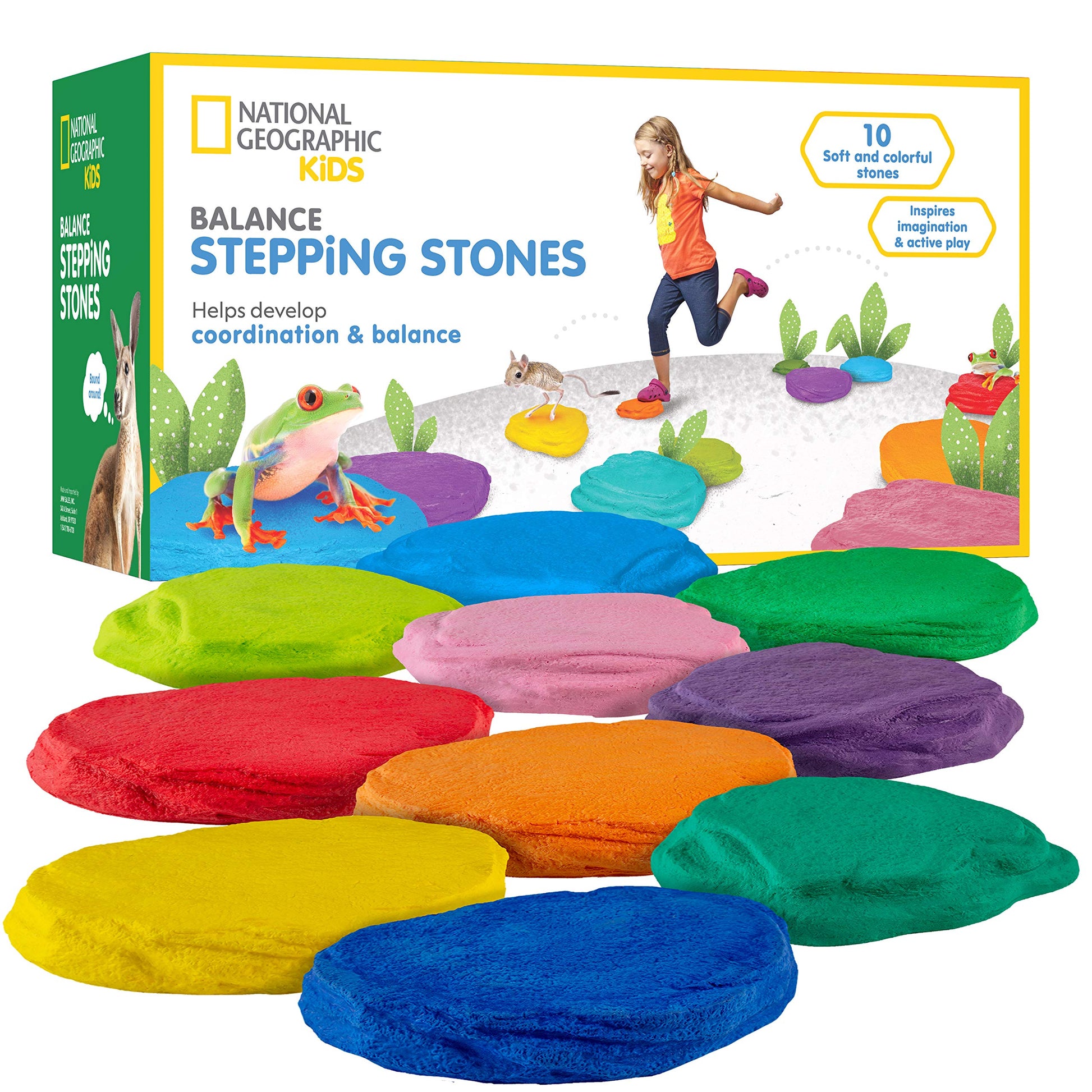NATIONAL GEOGRAPHIC Stepping Stones for Kids - 10 Soft Durable, Encourage Toddler Balance & Gross Motor Skills, Indoor & Outdoor Toys, Balance Stones