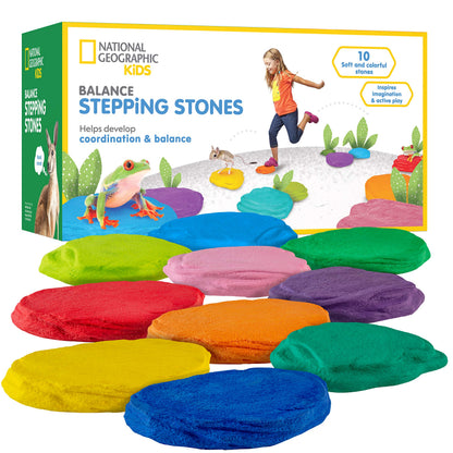 NATIONAL GEOGRAPHIC Stepping Stones for Kids - 10 Soft Durable, Encourage Toddler Balance & Gross Motor Skills, Indoor & Outdoor Toys, Balance Stones