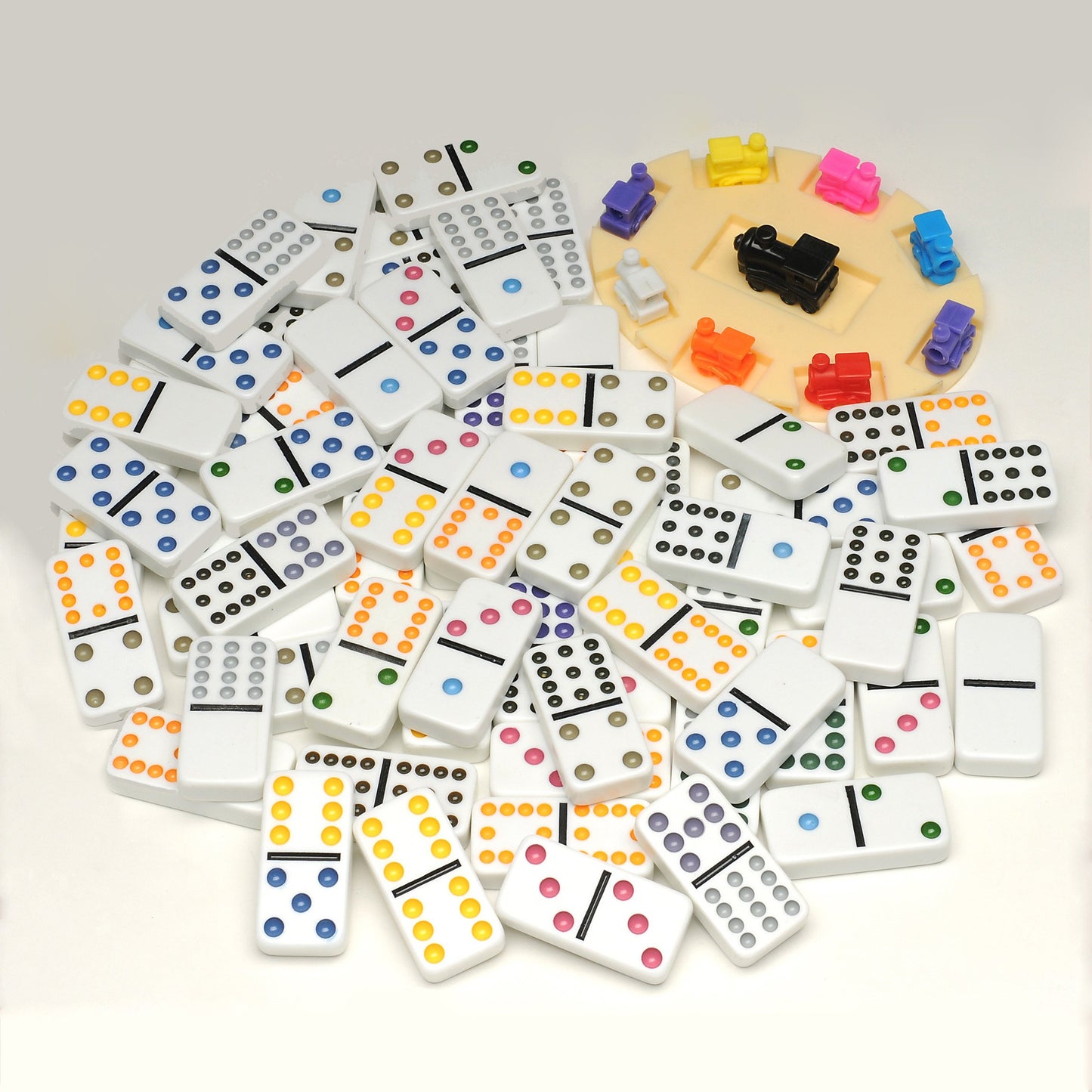 WE Games Deluxe Mexican Train Dominoes in Old-Style Wooden Box - Double 12, Colorful Dots, Family and Adult Board Games