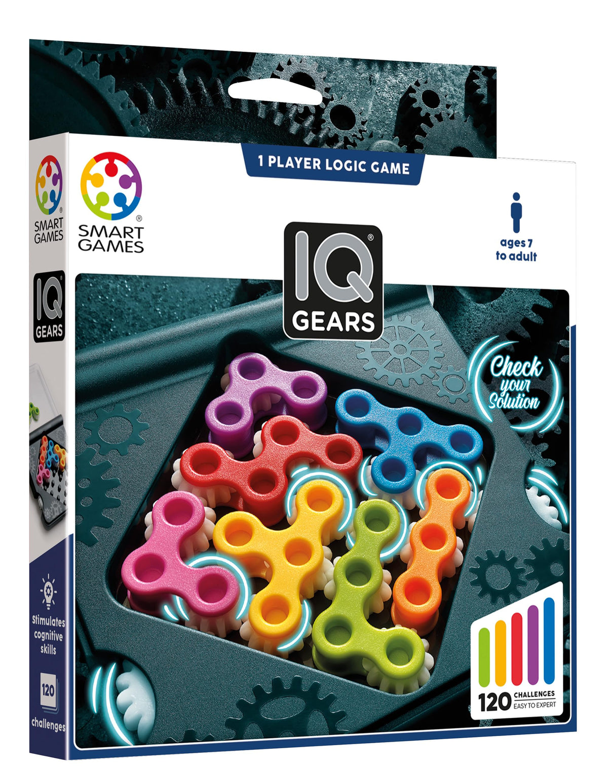 SmartGames IQ Gears - Spinning Gear STEM Travel Puzzle Brain Teaser, 7+