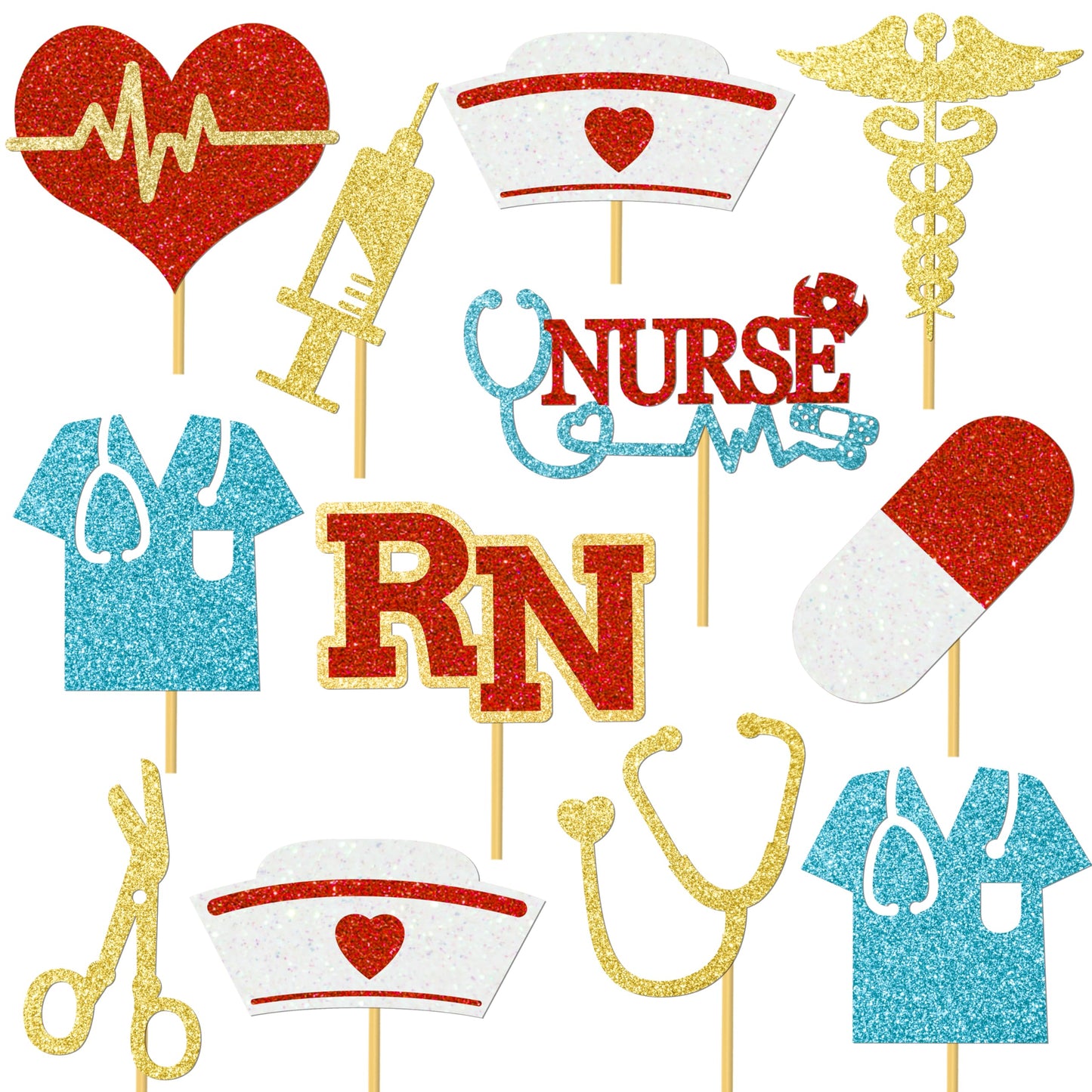 28Pcs Nurse Party Centerpiece Sticks Nurse Graduation Decorations Glitter Nursing School Graduation Table Centerpieces for Nurse Grad Party Medical RN
