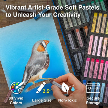 COLOUR BLOCK Soft Pastels for Artists - 80 Colors Square Chalk Soft Pastels Art Set in CARBON Box - Vibrant Pigments Art Kit for Painting, Drawing