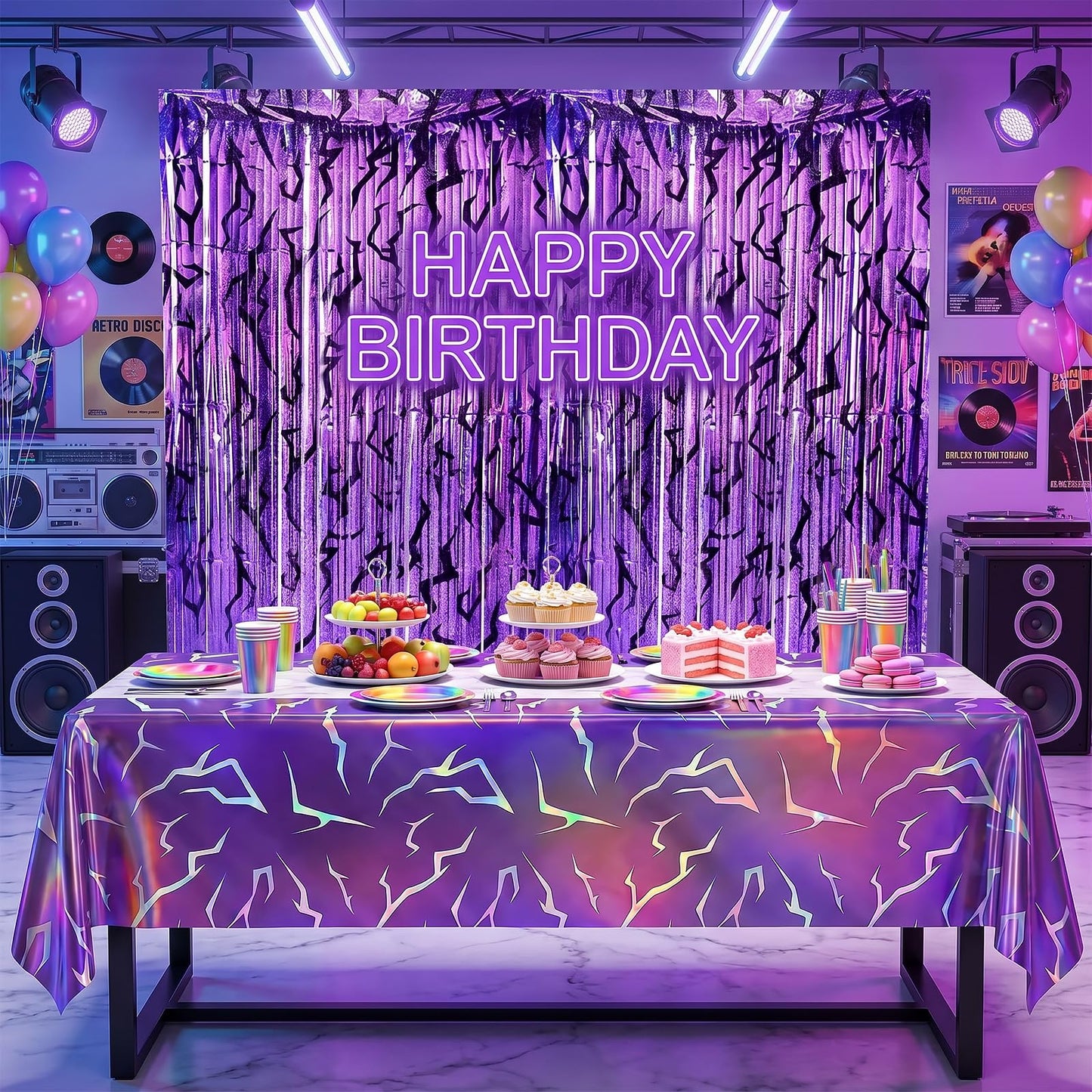 Fufuddz 3 Pack Rumi Birthday Decor Kpop Pink Tablecloth and Purple Plastic Tablecloth, 54"x108" PE Waterproof Tablecloth, Plastic Table Cloth